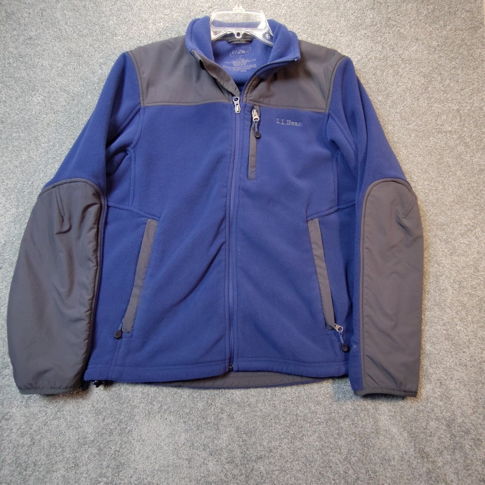 LL Bean Mens Fleece Full Zip Jacket Blue S Long Sleeve Pockets Stand Up Collar